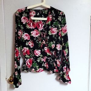 U2 B women's Black floral print Large ,Floral  red and green ,Pre-owned.